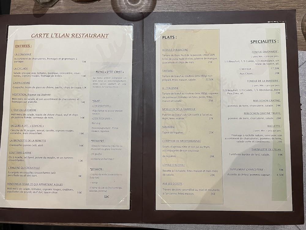 Restaurant L'Elan - Menu Image 1